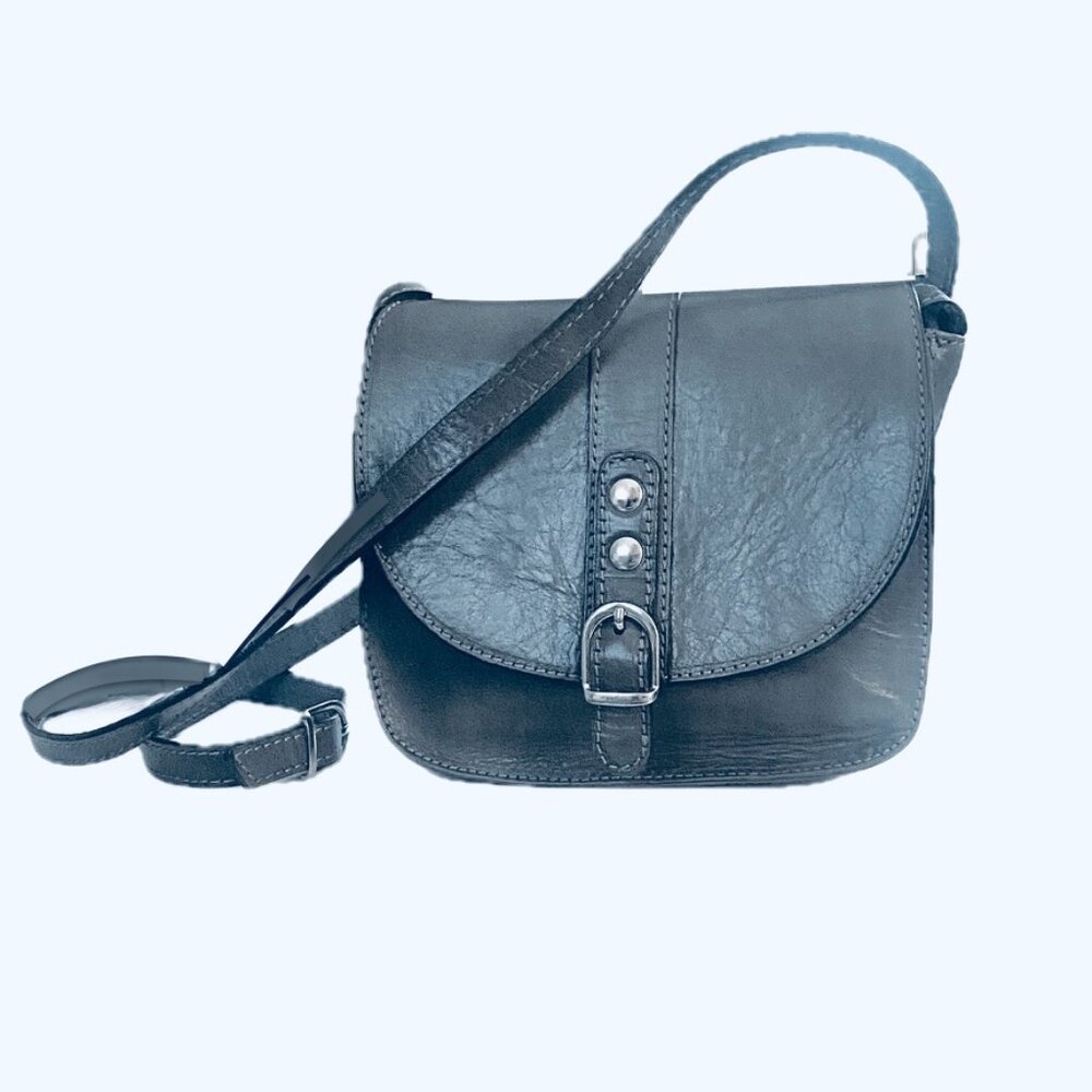 Most Wanted Small Charcoal Color Italian Leather Compact Crossbody Bag Italy NEW